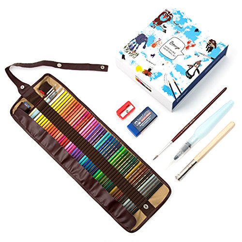 48 Piece Artist Grade High Quality Watercolor Water Soluble Colored Pencil Set with Free Pencil Holder,sharpener, Eraser & Blending Brush.
