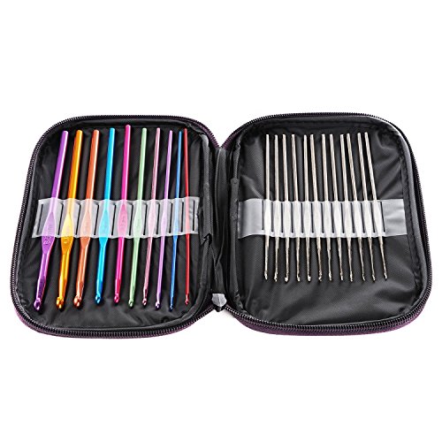 Golden Bell 12 Sizes Mixed Color Aluminum Easy Handle Crochet Hook Knitting Knit Needle Set With 22 Piece