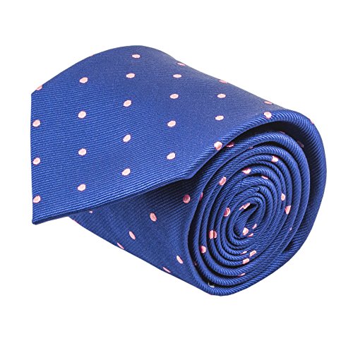 100% Silk Handmade Navy Blue & Pink Polka Dot Repp Tie Men's Necktie by John William
