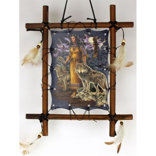 Indian Maiden w/ Wolves Framed Indian Picture
