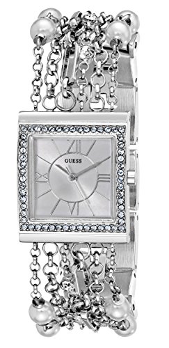 GUESS Women's U0140L1 Pearl Embellished  Silver-Tone Bracelet Watch