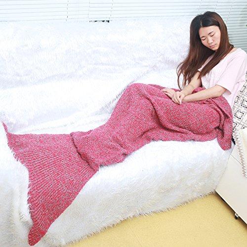 Mermaid Tail Blanket for Kids and Adult,Hand Crochet Snuggle Mermaid,All Seasons Seatail Sleeping Bag Blanket by Jr.White (Red)