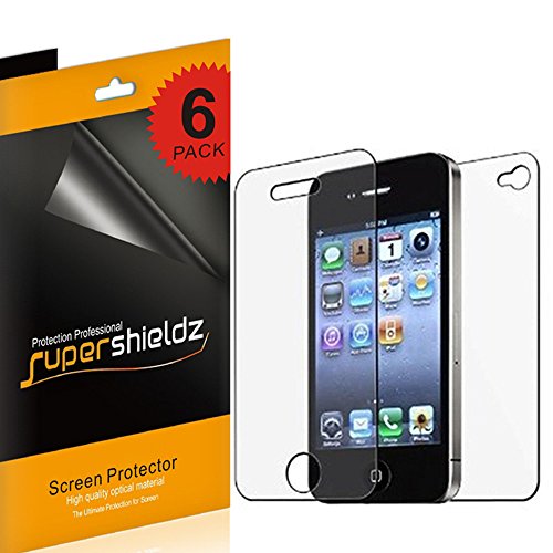 SUPERSHIELDZ- High Definition (HD) Clear Screen Protector Shield For iPhone 4 4S Front + Back + Lifetime Replacements Warranty [3 Front And 3 Back]- Retail Packaging