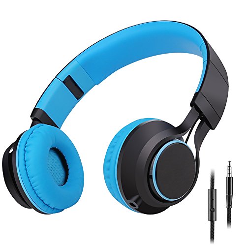 Sound Intone HD30 Kids Headphones with Microphone Foldable Portable Boys Girls Childrens Headsets and Detachable 3.5mm Audio Cable for Iphone Ipad Android Smartphone Laptop Tablet PC Mp3/Mp4(Blue)