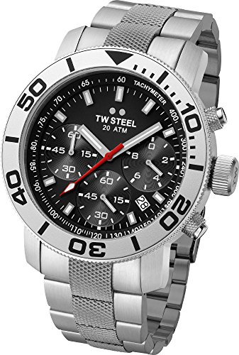 TW Steel Grandeur Diver Unisex Quartz Watch with Black Dial Chronograph Display and Silver Stainless Steel Bracelet TW706