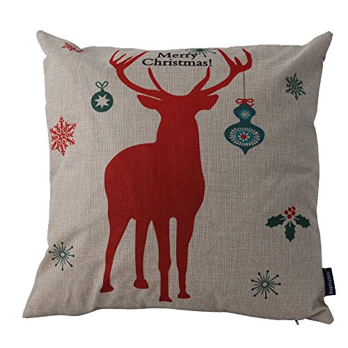 DolphineShow Cotton Linen Square European Style Color Christmas red deer Pattern Sofa Simple Cushion Cover 18x18 Inches