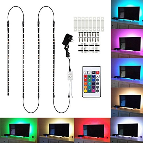 SOLMORE RGB LED Strip Lights, Home Theater TV Backlight Kit Background Accent lighting Waterproof with 24-key Remote and Connectors,Adapter
