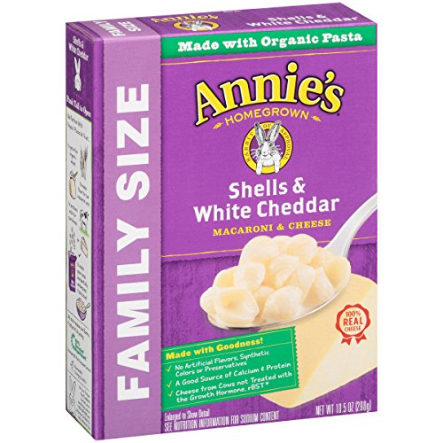 Annie's Homegrown Family-Size Shells & White Cheddar Mac & Cheese, 10.5-Ounce Boxes (Pack of 6)