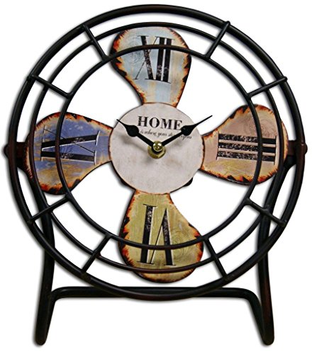 Desk Top Retro Style Fan Clock With The Word Home Multi Color 10 x 11 x 4 Inches Quartz movement