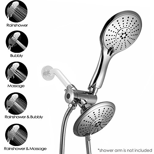LORDEAR BT14512 Shower Combo, 2 Shower Heads, 5 Setting 5 inch fixed Shower Head and Hand Shower in Pack, Chrome Face, Resistant Shell, Shower hose, Shower Arm and a 3 Way Rainfall/Handheld
