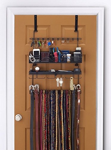 Men's Over the Door/Wall Belt Tie Valet Organizer - beautiful BLACK powder coat- see our #9100 5 star reviews! High quality men's organizer by Longstem - Patented - Rated Best!
