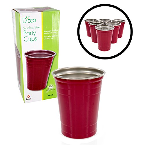 Stainless Steel Party Cups- Unbreakable Solo Cups 16 oz (6 pack)- Dishwasher Safe Unbreakable Cups by D'Eco