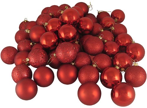 Vickerman Christmas 4-Finish Ornament Set, Includes 32 Per Box, 3-Inch, Red