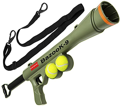 BazooK-9 Tennis Ball Launcher Gun - Rated Best Dog Toy - Includes 2 Squeaky Balls for a Bazooka Semi Automatic Blast