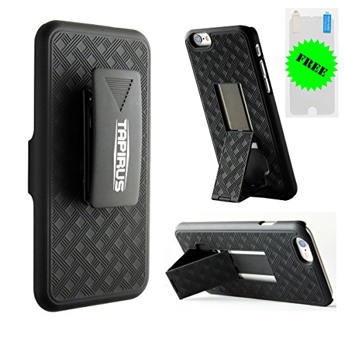iPhone 6 case, Tapirus Combo Case - Shell Holster With Swivel Belt Clip + Hard Case Back Cover With Kickstand + Free Screen Protector - for Apple iPhone 6 4.7 Inches, Black