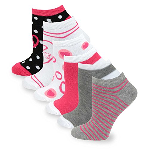 TeeHee Women's Fashion Hearts Dots Stripes No Show Fun Socks 6-Pack, Size 9-11