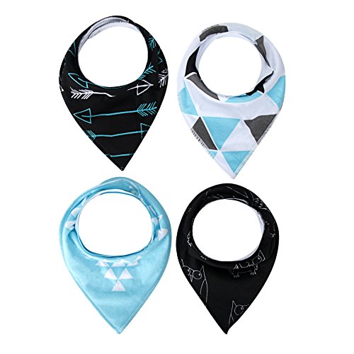 Nibble Baby Bandana Drool Bibs with Snaps 4-Pack Extra Absorbent for Boys & Girls