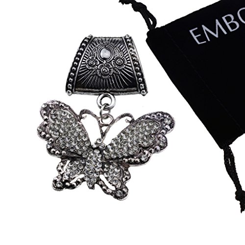 Silver Flowers with Vintage Vintage Charm Studded Crystals Butterfly Jewelry Necklace Findings Pendant Scarf