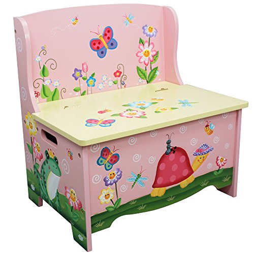 Fantasy Fields - Magic Garden Thematic Kids Storage Bench  | Imagination Inspiring Hand Crafted & Hand Painted Details | Non-Toxic, Lead Free Water-based Paint
