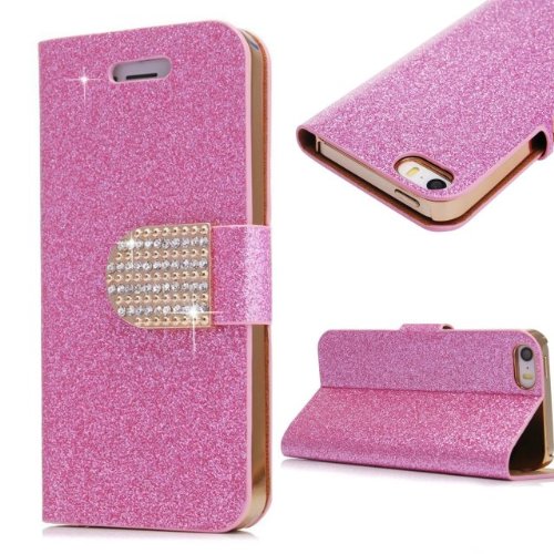 iphone 4 Case,iphone 4S Case, Welity Hot Pink Color Bling Wallet Luxury Leather Magnetic Flip Cover Case for Apple iPhone 4/4S/4G and one gift
