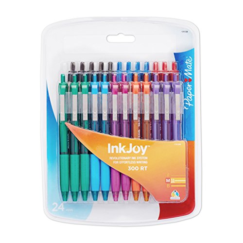 Paper Mate InkJoy 300RT Retractable Ballpoint Pen, Medium Point, 24-Pack, Assorted Colors (1904804)