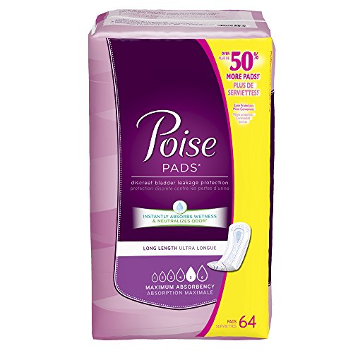 Poise Maximum Absorbency Incontinence Pads, Long Length, 64 Count