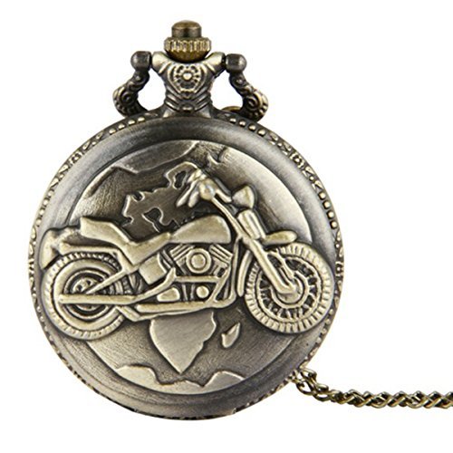 WZC Vintage Motorcycle Quartz Movement Arabic Numerals Pocket Watch with Chain and Gift Box