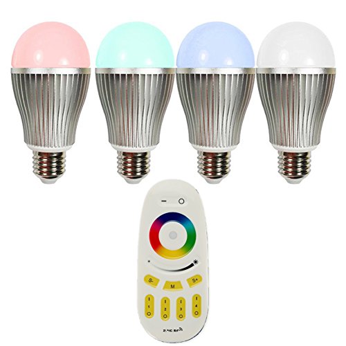 4PCS Ansmart Wireless E27 9W LED RGB + White Bulb Lamp + 4-Zone RF Remote Touch Sensitive Remote Controller - Dimmable Multicolored Color Changing LED Lights - Smart LED Light Bulbs for Home, Office, Parties, Dinners - Compatiable With 4-Zone RF Remote and WiFi Controller For iOS/iPhone/iPad Android/Samsung/LG/SONY,Free Gift Wall Holder
