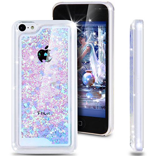 iPhone 5C Case, ikasus(TM) iPhone 5C [Bling Case], [Liquid Case] for iPhone 5C,Case for iPhone 5C,Hard Case for iPhone 5C, Fashion Creative Design Flowing Liquid Floating Luxury Bling Glitter Sparkle Love Heart Hard Case for Apple iPhone 5C (Love:Blue)