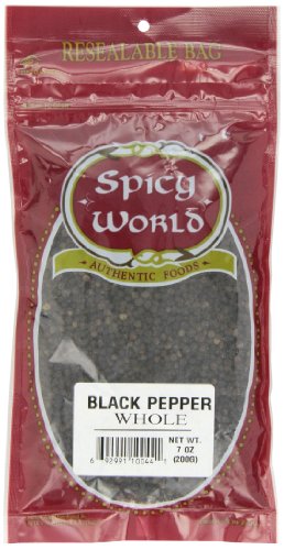 Spicy World Black Pepper Whole, 7 Ounce Pouch