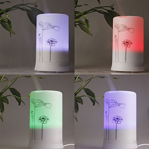 100ml Aromatherapy Essential Oil Purifier Diffuser Air Humidifier with 4 Timer Settings & Colors Changing Light (Lotus Pattern)