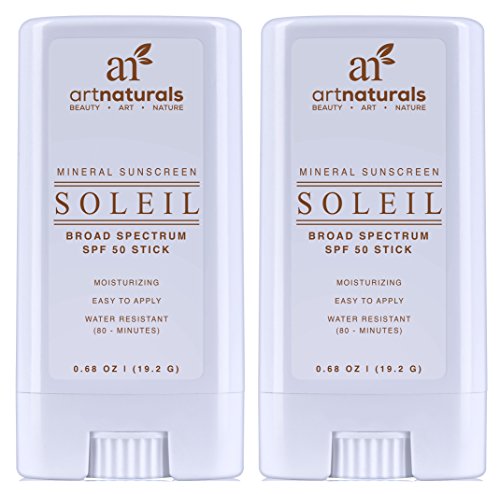 Art Naturals® SPF 50 Sunscreen Stick 0.7 oz - Pack of 2 - Water Resistant 80 Minutes - With the best Natural & Organic Ingredients - For all Skin Types - Gentle enough for Children, Kids & Babies