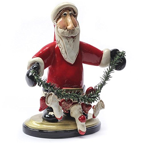 Vintage-inspired, Dense, Classically Crafted Jolly St. Nick with Stocking Garland Figurine