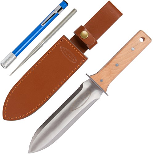 Hori Hori Garden Knife with FREE Diamond Sharpening Rod, Thickest Leather Sheath and Extra Sharp Blade - in Gift Box. These knives make great Christmas Gifts for Gardeners and Campers!