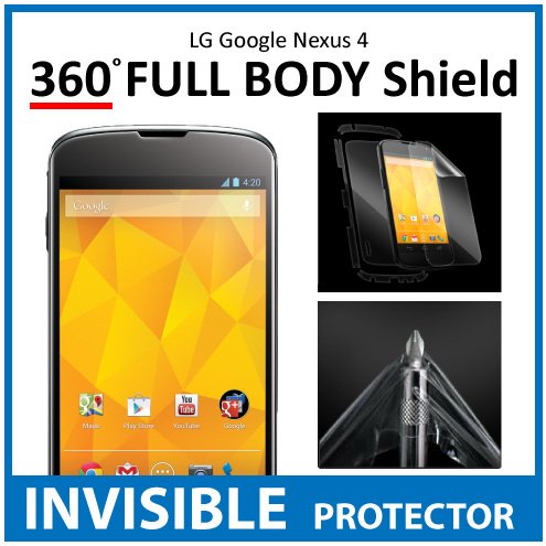 LG Google Nexus 4 Full Body INVISIBLE Screen Protector (Front, Back & Side Shields included) 360 Military Grade