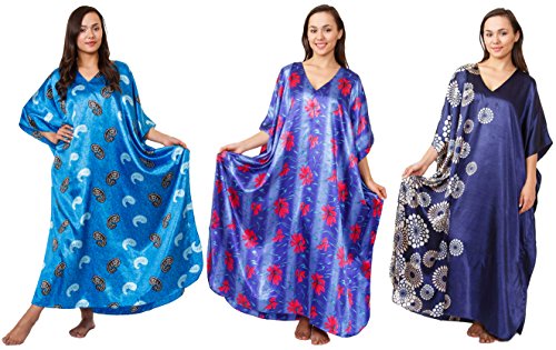 Satin Caftan/Kaftan Combo, 3 Caftans with Blue Shades, Special#11, One Size