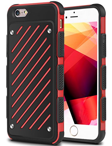 iPhone 6 Case, ELOVEN Slim Fit Twill Block Anti-slip Shockproof iPhone 6 Armor Protective Case Drop Resistant Non-slip Grip Hard Cover Case for Apple iPhone 6 & iPhone 6s 4.7 inch - Red