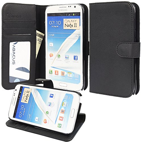 Note 2 Case, Abacus24-7 [Wallet Series] Samsung Galaxy Note 2 Case with Flip Cover & Stand, Black