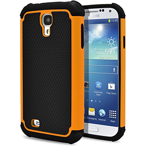 Galaxy S4 Case, MagicMobile [Dual Armor Series] Rugged Durable [Impact Shockproof Resistant] Double Layer Cover [Hard Shell] & [Flexible Silicone] Case for Galaxy S4 Case - Black /Orange with Screen Protector