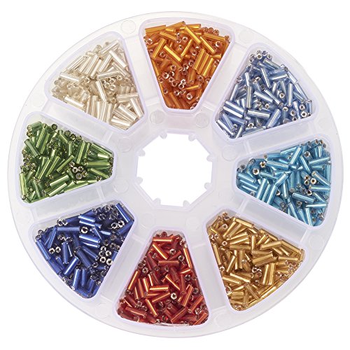 Pandahall 1 Box Mixed Color 6mm Silver Lined Glass Bugle Beads Seed Beads for Jewelry Making; about 103g