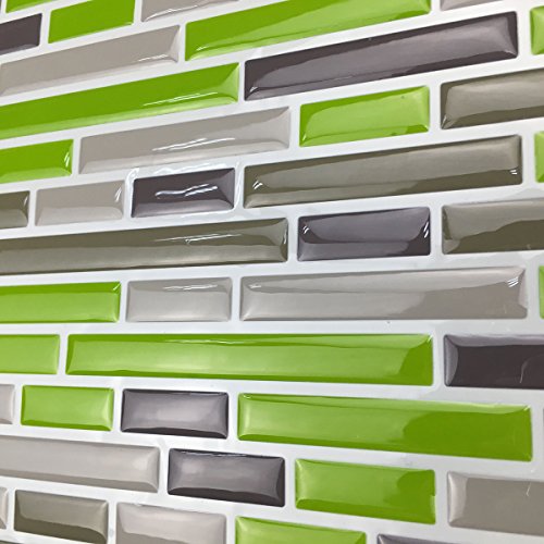 Art3d Kitchen Backsplash Peel & Stick Tile, Smart Brick, Green, 10 Piece