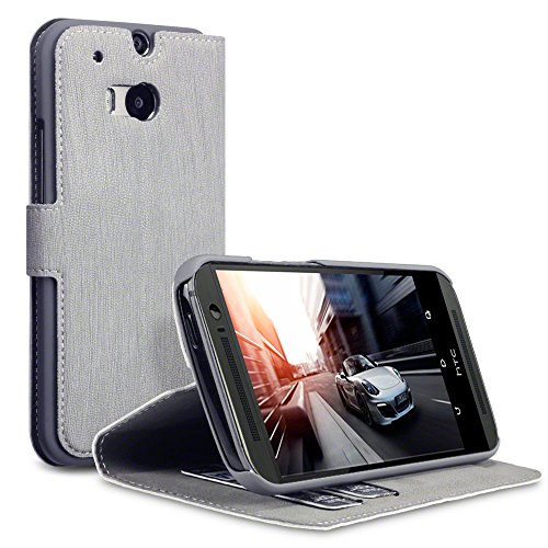 HTC One M8 Case, Terrapin [Stand Feature] [Ultra Low Profile] HTC One M8 Case Wallet [Grey] Premium Wallet Case with STAND Flip Cover for HTC One M8 - Grey