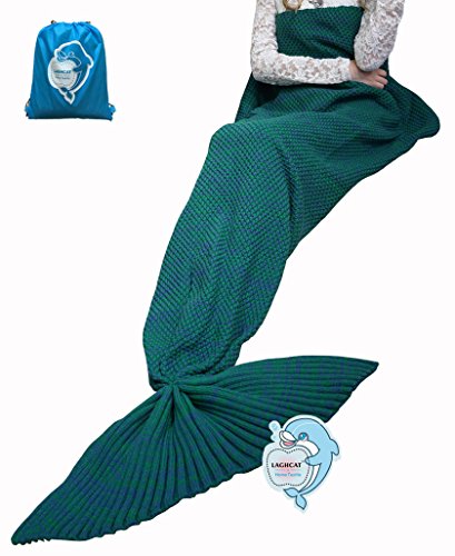 LAGHCAT Mermaid Tail Blanket Knit Crochet and Mermaid Blanket for Adult,Sleeping Blanket (71x35.5, Dark Green)