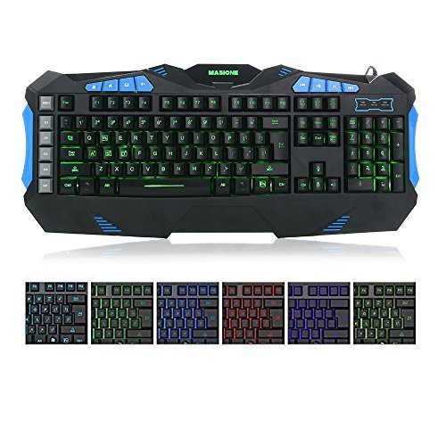 Masione LED USB Gaming Keyboard with 7 Adjustable Colorful Backlights for PC