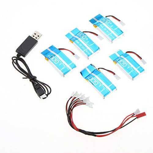 KKmoon 5Pcs 3.7V 600mAh Lipo Battery for Syma X5C with 1 to 5 USB Charging Charger Cable