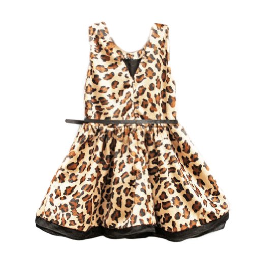 PanDaDa Girls Leopard Sundress with Belt Sleeveless Party One Piece Dress 2-7y