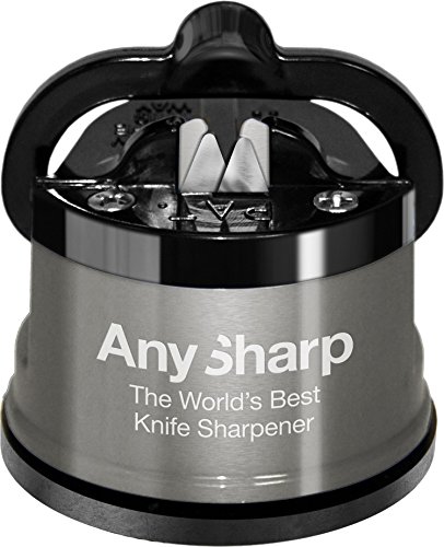 AnySharp Pro Metal Knife Sharpener with Suction, Brushed Metal