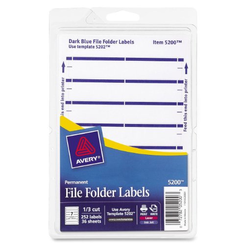 Avery Print or Write File Folder Labels for Laser and Inkjet Printers, 1/3 Cut, Dark Blue, Pack of 252 (5200)