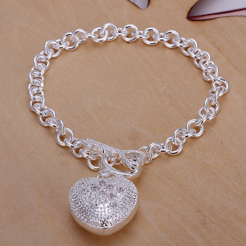 Hot Womans 925 Silver Hollow Heart-shaped Key Pendant Bracelet Fashion Classic Jewelry