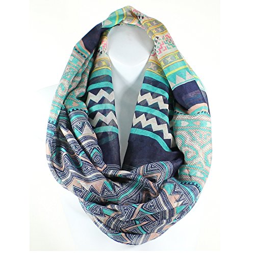 AN- Women Fashion Lightweight Bold Color Aztec Print Infinity Circle Scarf Snood Figure 8